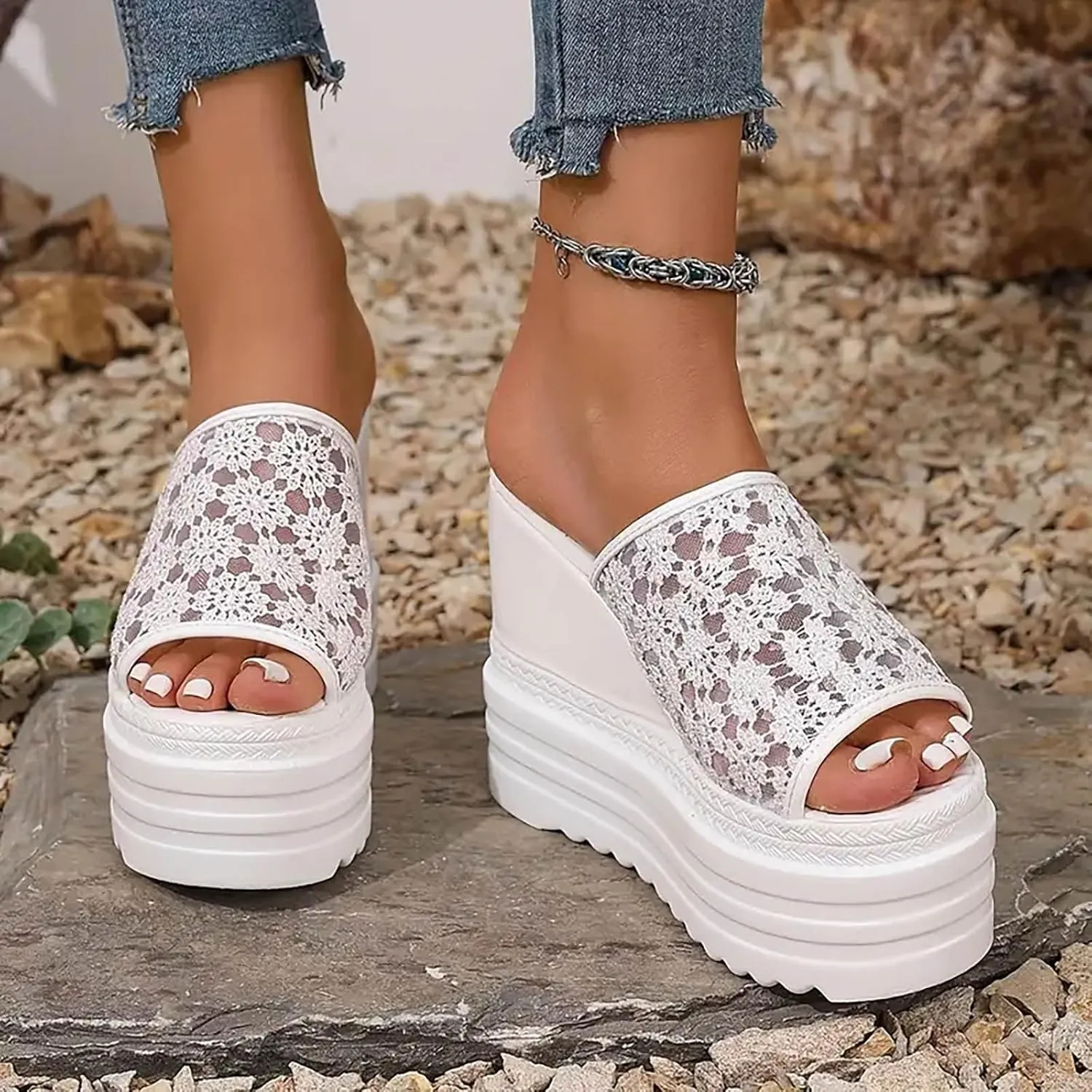ZSpzx Platform Sandals for Women 2025,Orthopedic Mesh Strap Arch Support Wedge Heel Slides Recovery Mules Ladies Summer Comfortable Cushion Footbed Casual Shoes for Daily Wear Outdoor Indoor