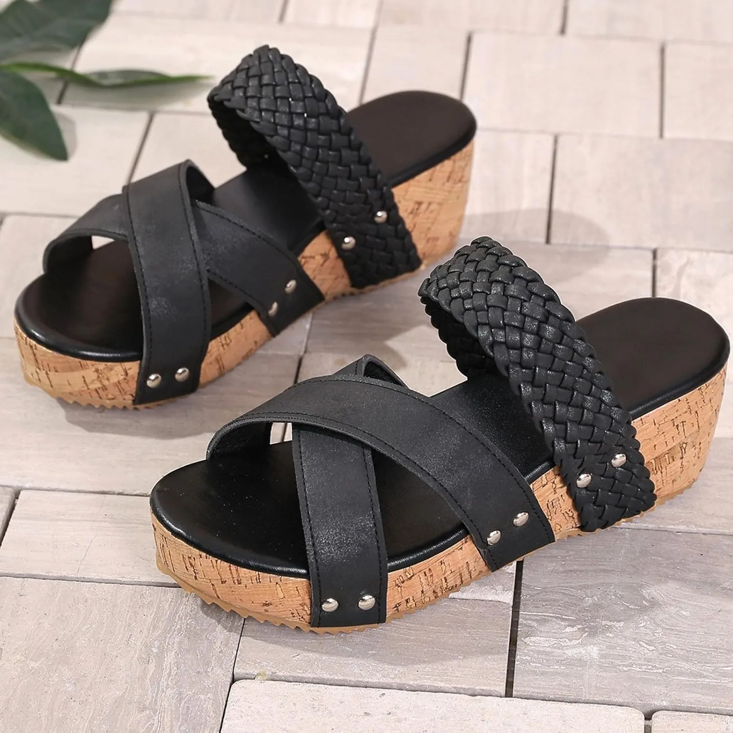 ZSpzx Wedge Platform Slide Sandals for Women 2025 X-Strap Backless Open Toe Corked Footbed Ladies Low Wedges Heels Sandal Recovery Mules Summer Beach Slides Casual Shoes for Outdoor Indoor Daily Wear