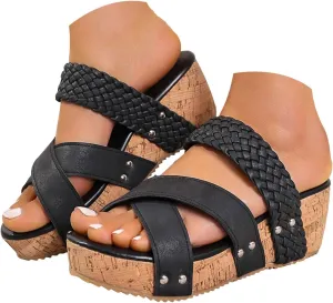 ZSpzx Wedge Platform Slide Sandals for Women 2025 X-Strap Backless Open Toe Corked Footbed Ladies Low Wedges Heels Sandal Recovery Mules Summer Beach Slides Casual Shoes for Outdoor Indoor Daily Wear
