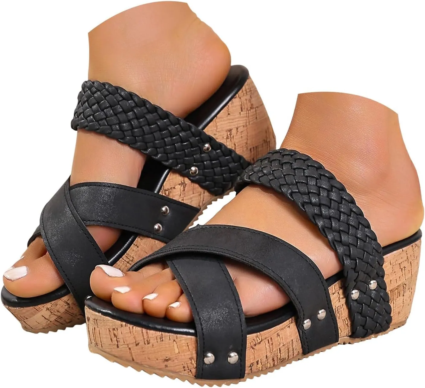ZSpzx Wedge Platform Slide Sandals for Women 2025 X-Strap Backless Open Toe Corked Footbed Ladies Low Wedges Heels Sandal Recovery Mules Summer Beach Slides Casual Shoes for Outdoor Indoor Daily Wear
