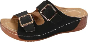 ZSpzx Wide Width Orthopedic Wedge Sandals for Women 2025 Two Adjustable Strap Peep Toe Slip On Slides Summer Ladies Summer Comfortable Cushion Footbed Mules Recovery Sandal with Arch Support