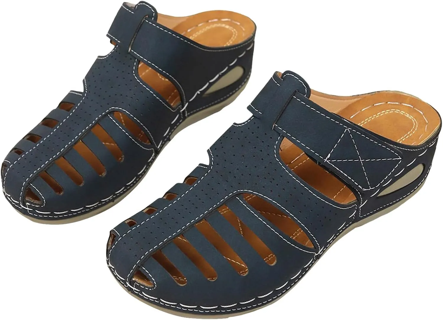 ZSpzx Women's Orthotic Cushion Sandals Recovery Walking Sandal for Women Cutout Caged Summer Orthopedic Arch Support Wedge Slide Comfortable Slip on Hollow Out Plantar Fasciitis Mules Shoes