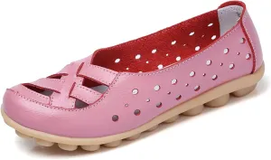 ZWRXW Women's Ballet Flat Shoes Pu Leather Comfortable Round Toe Slip On Flats Comfort Soft Non Slip Low Wedge Summer Dressy Dress Work Walking Flats Shoes with Breathable Eyelets